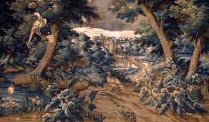 Flämischer Wandteppich. Verdure. Ende 17. Anfang 18. Jahrhundert. Eigentum der Kirche Sint-Walburgakerk Oudenaarde (Dekenij van de Sint-Walburga) (Detail) von Flemish School