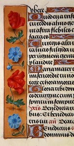 Detail eines floralen Rahmens aus einem Stundenbuch