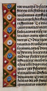 Ms. 1058-1975, f.16r: (Detail) einer Blumenbordüre aus einem Stundenbuch, ca. 1500