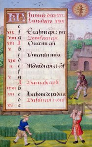 Ms 1058-1975 f6r Gras mähen, illuminierte Kalenderseite für Juni, aus einem Stundenbuch, ca. 1500 (Pergament)