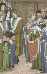 Gruppe von Ärzten, Männern, Frauen und Kindern, aus De Medina Fen I. II, von Avicenna (980-1037) von Flemish School