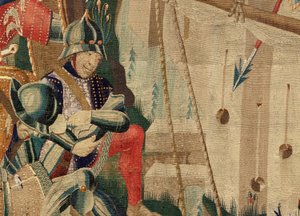 Serie Eroberungen von König Alfons I. von Portugal (Conquistas de Alfonso V de Portugal). Die Landung in Arzila (De landing in Arzila, Desembarco en Arzila). Tournai. Wolle und Seide.