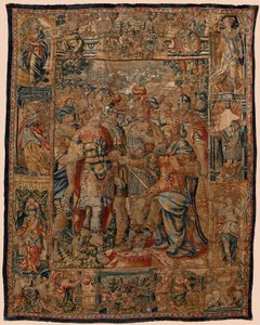 Pfarrmuseum der Wandteppiche (Museo Parroquial de Tapices de Pastrana). Flämischer Wandteppich. Der junge Alexander vor seinem Vater Philipp. Brüssel. 16. Jahrhundert. 328x407cm. von Flemish School