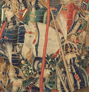 Pfarrmuseum der Wandteppiche. Flämischer Wandteppich. Eroberung von Tanger. Serie Eroberungen von König Alfons I. von Portugal. Tournai. Wolle und Seide