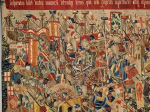 Pfarrmuseum der Wandteppiche (Museo Parroquial de Tapices de Pastrana). Flemischer Wandteppich. Eroberung von Arcila. Serie Eroberungen von König Alfons I. von Portugal. Tournai. von Flemish School