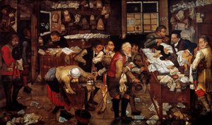 Pfandleiherszene des Mont-de-Piété. Gemälde der flämischen Schule. 16. Jahrhundert. Pariser dekorative Kunst von Flemish School