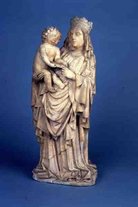 Skulptur der Madonna mit Kind aus Lüttich oder dem Maastal (Alabaster)
