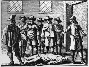 Zauberer, der der Folter erlag - Gravur von 1725 in 