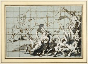 Studie für die Kirche der Miliz, die die Häresie zertritt von Flemish School