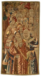 Wandteppich, Eine jüdische Versammlung, hergestellt in Flandern, Belgien, möglicherweise Mitte des 15. Jahrhunderts von Flemish School