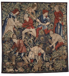 Wandteppich, der Bauern zeigt, die Kaninchen mit Frettchen jagen, Tournai, ca. 1450-75 von Flemish School