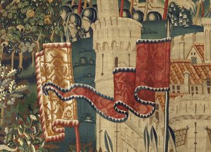 Wandteppich, der die Eroberungen von König Alfons V. von Portugal zeigt (Detail)