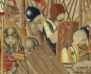 Wandteppich, der die Eroberungen von König Alfons V. von Portugal zeigt (Detail)