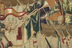 Wandteppich, der die Eroberungen von König Alfons V. von Portugal zeigt, Tournai. Detail.