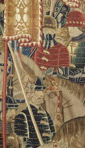Wandteppich, der die Eroberungen von König Alfons V. von Portugal zeigt, Tournai. Detail.
