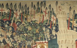 Wandteppich, der die Eroberungen von König Alfons V. von Portugal zeigt, Tournai. Detail.
