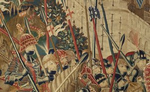 Wandteppich, der die Eroberungen von König Alfons V. von Portugal zeigt, Tournai. Detail.