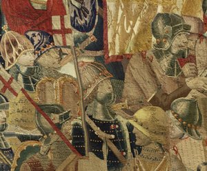 Wandteppich, der die Eroberungen von König Alfons V. von Portugal zeigt, Tournai. Detail.
