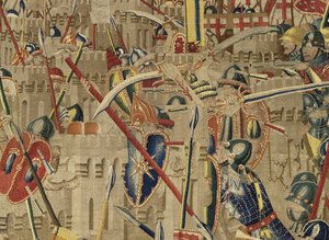 Wandteppich zeigt die Eroberungen von König Alfons V. von Portugal (Conquistas de Alfonso V de Portugal), Tournai. Detail