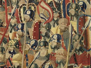 Wandteppich zeigt die Eroberungen von König Alfons V. von Portugal (Conquistas de Alfonso V de Portugal), Tournai. Detail von Flemish School