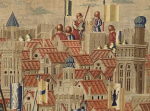 Wandteppich, der die Eroberungen von König Alfons V. von Portugal zeigt (Conquistas de Alfonso V de Portugal), Tournai. (Detail)