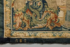 Wandteppich, der die Eroberungen von König Alfons V. von Portugal zeigt (Conquistas de Alfonso V de Portugal), Tournai. (Detail)