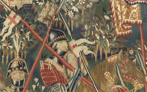 Wandteppich mit den Eroberungen von König Alfons V. von Portugal, Tournai. (Detail) von Flemish School
