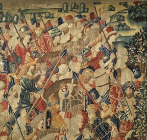 Wandteppich mit den Eroberungen von König Alfons V. von Portugal, Tournai. (Detail) von Flemish School