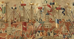 Wandteppich, der die Eroberungen von König Alfons V. von Portugal zeigt