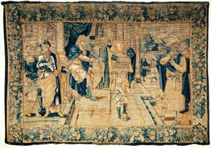 Die Universitätskollektionen. Flämischer Wandteppich. Moses zerbricht den Pharaonenstab. Oudenaarde. 350x510cm. Ca. 1550. von Flemish School
