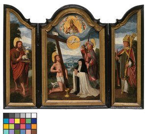 Triptychon mit der Heiligen Dreifaltigkeit, einer Hospitalschwester und Schutzheiligen