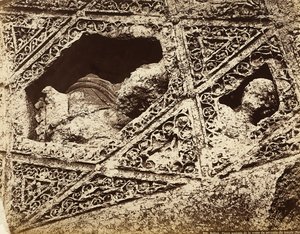 Detail der skulpturalen Dekoration in einem Tempel in der archäologischen Zone von Heliopolis oder Baalbek, antike syrische Stadt, heute Libanon