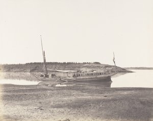 Louksor, Petit Bras du Nil - Reisendenbarke, 1851-52, gedruckt 1853-54 von Félix Teynard