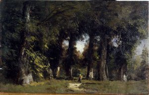 Waldrand (Vorderseite), Belebte Landschaft (Rückseite), zwischen 1850 und 1860 von Félix Ziem