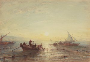 Thunfischfang bei Sonnenaufgang vor der Küste von Marseille von Félix Ziem