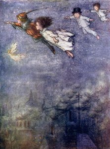 Peter und die Kinder fliegen durch die Nacht