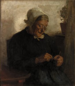 Alte Frau beim Stricken