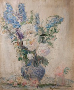 Weiße Rosen und Rittersporn von Florence Engelbach