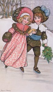 Mädchen und Junge beim Schlittschuhlaufen, spätes 19. oder frühes 20. Jahrhundert