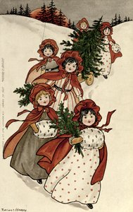 Kleine Mädchen mit Stechpalme und dem Weihnachtsbaum