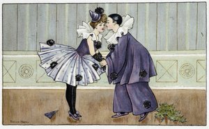 Pierrot und Colombine - gezeichnet von Florence Hardy, Anfang des 20. Jahrhunderts