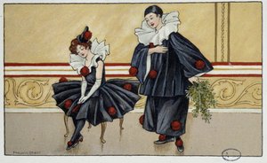 Pierrot und Colombine - Zeichnung von Florence Hardy, Anfang 20. Jahrhundert