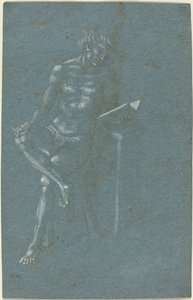 Ein junger Mann, der auf einem Hocker sitzt und ein Buch liest (recto); Der Sündenfall (ein Fragment des unteren Teils) (verso) von Florentine 15th Century