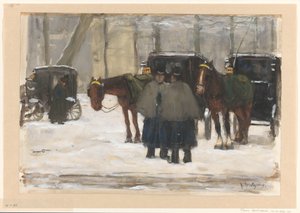 Kutschen und Kutscher im Schnee