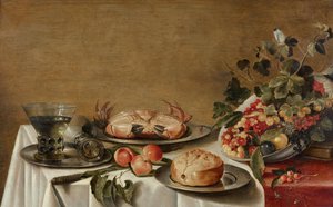 Stillleben mit Obst, Krabbe und Brot von Floris Gerritsz van Schooten