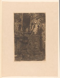 Atelierinterieur mit Ofen, Kamin und Blumenvase von Floris Verster
