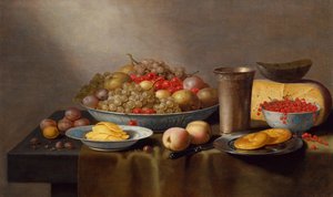 Stillleben mit Obst, Käse, Brot und einem Kelch von Floris Gerritsz van Schooten