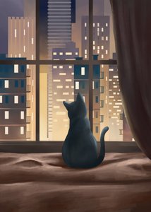 Schwarze Katze Stadtleuchten von Flow Line