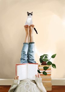 Gemütliche Katze beim Lesen