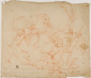 Putto schießt auf Putto zu Pferd von Follower of Charles Le Brun